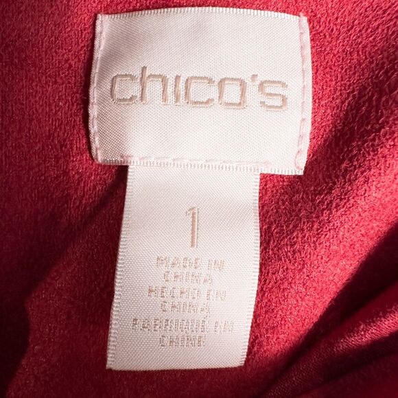 Chicos Smooth Faux Suede Reza Shirt Womens 1 Medium Red Hidden Button Front - Picture 3 of 15